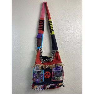 Patchwork Peace Crossbody Monk Bag Hippie Multicolor‎ Boho Festival Hobo Style